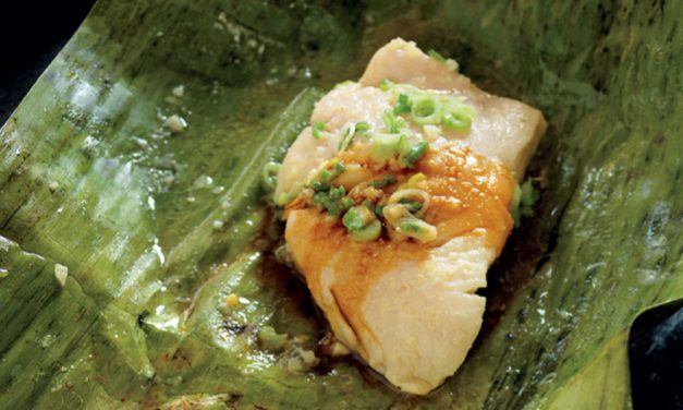 How to make ginger and miso line fish in banana leaves